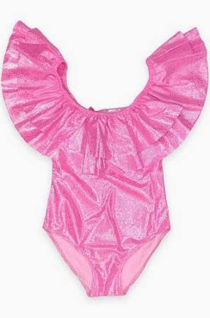 SISSI AQUA GLITTER HOT PINK POMPON  ONE PIECE